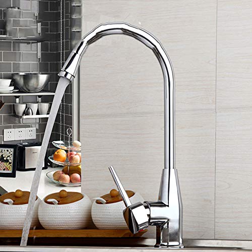 OUBONI Ratated Kitchen Faucet Swivel Deck Mount Bright Chrome Washing Basin Mixer Water Taps Hot & Cold Water Mixer Taps