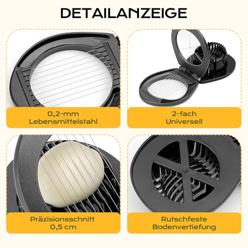 BIBURY Eierschneider aus Edelstahl, Eischneidewerkzeug, 2 in 1 Eierschneider Metall aus 304 Edelstahl, Professional Egg Slicer Schneider für Eier, Erdbeeren, weiches Obst(spülmaschinenfest) 6