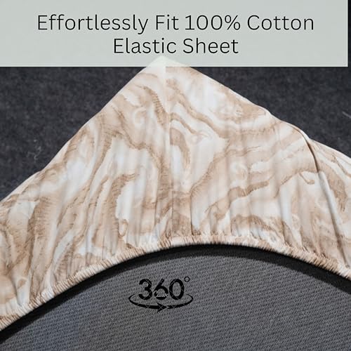 Image of Amazon Brand - Umi Cotton Fitted Bedsheet, Queen Size 78x60 Inches, Elastic Fit Bed Sheet, 10 Inch Deep Pocket, Soft Breathable Bedding, Durable Easy Care, with Pillow Cover-Desert Waves