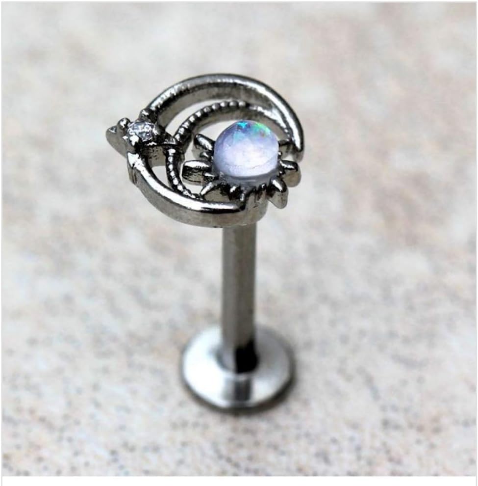 16 Gauge Opal Galaxy Design With CZ Star Labret/Monroe