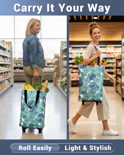 Image of Small Collapsible Shopping Cart,Shopping Cart with Wheels,Folding (XFlower8)