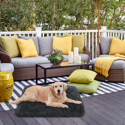 Aomig Hundebett Quadratisches Katzenbett Plüsch Katzendecke Flauschiges Hundebett Waschbar Hundematte Hundekissen Hundekorb Hundesofa für Kleine, Grosse, Mittelgroße Hunde Katzen (Hellgrau, 75*50*8cm)