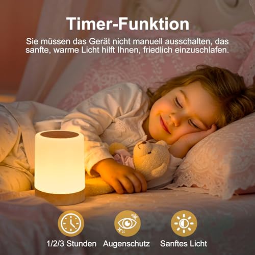 Dorifun LED Nachttischlampe Touch Dimmbar 2er Set, Tischlampe Kabellos Batterie mit Timing und Memory Funktion… – Ansicht 5