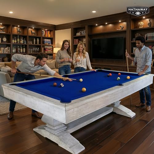 Hathaway Montecito 8ft Pool Table for Game Room – Billiard Table with Poly-Coated Non-Slate Playfield, Drop Pockets, Leg Levelers – Includes Cues, Pool Balls, Chalk, Triangle, Brush – Driftwood Finish - Image 7