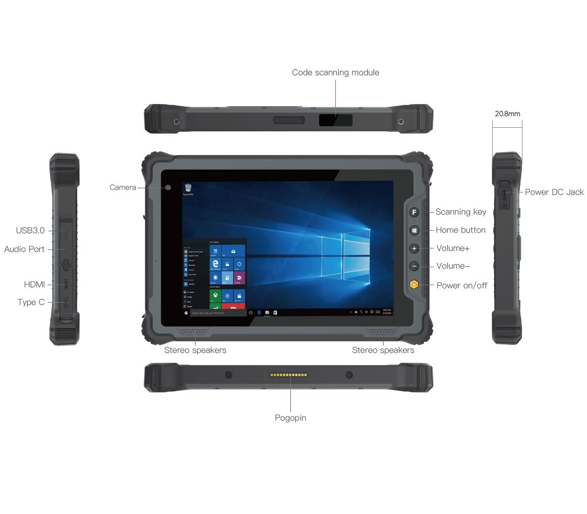Tablet PC robusto Windows 11 Enterprise, nuova GEN CPU | 8 pollici 1200 * 1920 HD Screen | 8 GB di RAM + 128 GB ROM | Aggiornato Wi-Fi 6 4G LTE/WiFi/BT 5.2 Tecnologia | per Enterprise Mobile
