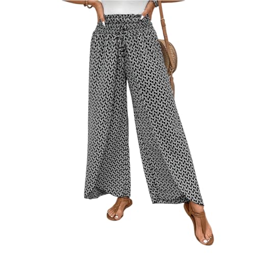 Floral Palazzo Pants for Women Casual High Waisted Tulip Hem Split Leg Pants Lightweight Summer Flowy Beach Trousers
