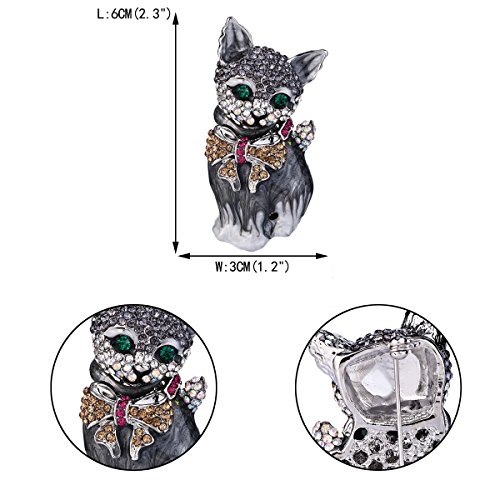 Image of EVER FAITH Austrian Crystal Lovely Plump 3D Bowknot Cat Brooch Enamel Pet Animal Kitten Brooches Dress Suit Sweater Scarves Accessoriesfor Women