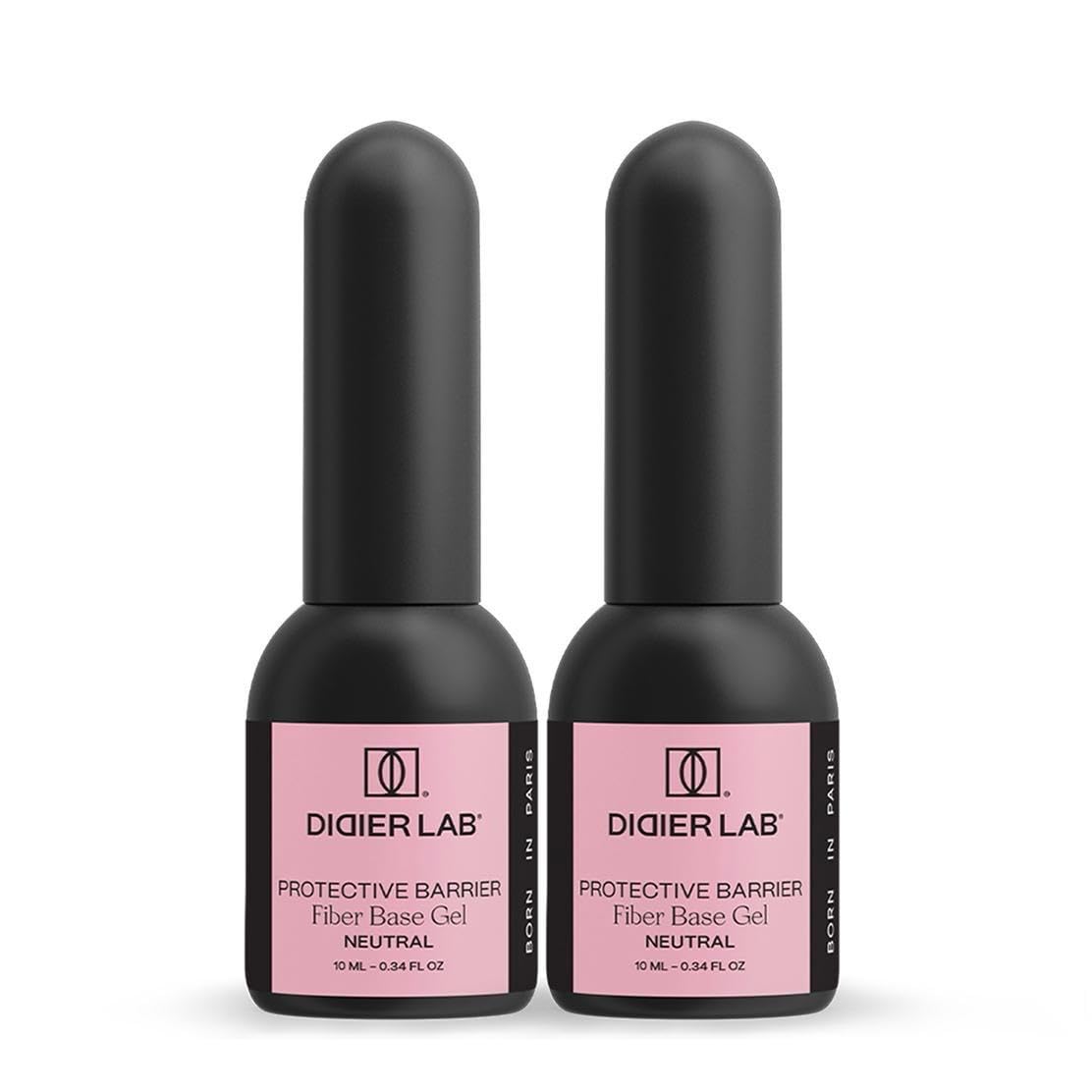 DIDIER LAB - Fiber Base Gel de Uñas Neutral - Gel Base Coat para Pintauñas Semipermanentes con Vitaminas y Minerales - Base Coat Semipermanente Fortalecedora para Lámpara LED UV - 2x10 ml