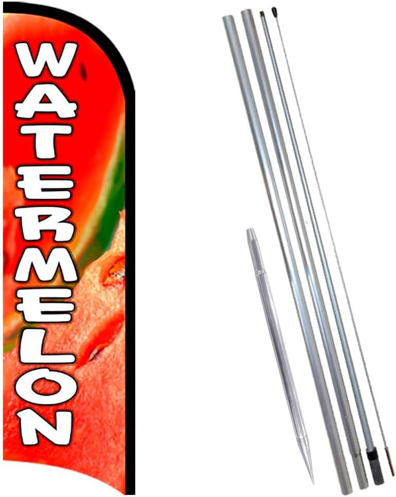 WATERMELON Premium Windless Feather Banner Flag Kit (Flag, Pole, & Ground Mt)