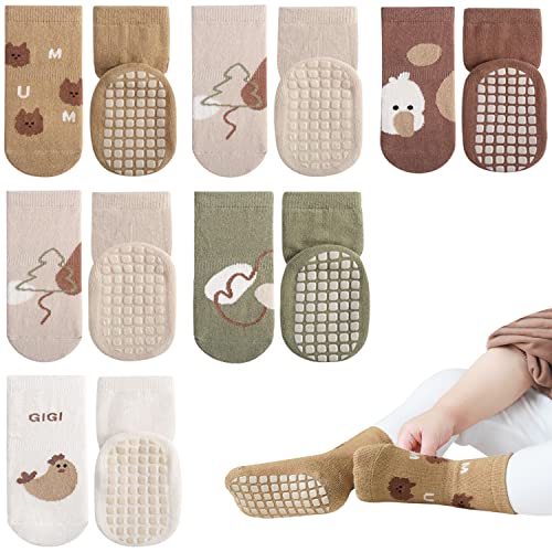 Adorel Baby Stoppersocken Baumwolle Antirutsch Krabbelsocken ABS Socken 6er-Pack Natur 16-20 EU (Herstellergröße S)