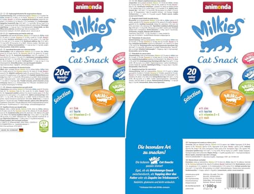 animonda Milkies Selection (20 Cups à 15 g), leicht verdauliche Katzenmilch für Erwachsene Katzen, praktisches Vorteilspack mit 20 Katzenmilch Cups, Milch-Snack ohne Soja und Zucker