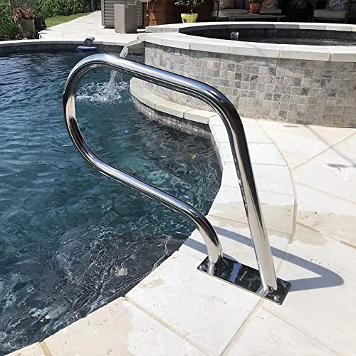 Pool Handrail, Swimming Pool Safety Stair Rail, Stainless Steel Stair Pool Hand Rail with Quick Mount Base Plate and Complete Accessories