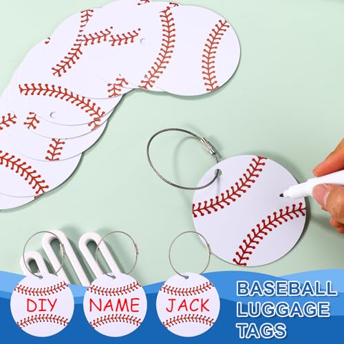12pcs Baseball Luggage Tags, 2.76in PVC Name ID Card with Metal Ring Baseball Keychain Personalize Travel Bag Labels for Women Men Suitcases Backpack Sport Team Favors3