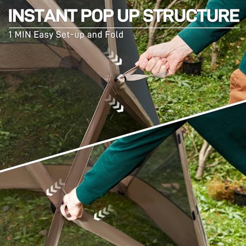 Image of EVER ADVANCED Pop up Screen House Tent for Camping 11.5 x 9.8 ft, Instant Screened Gazebo Canopy with Netting, Portable Shelter Enclosure for Outdoor, Backyard, Khaki