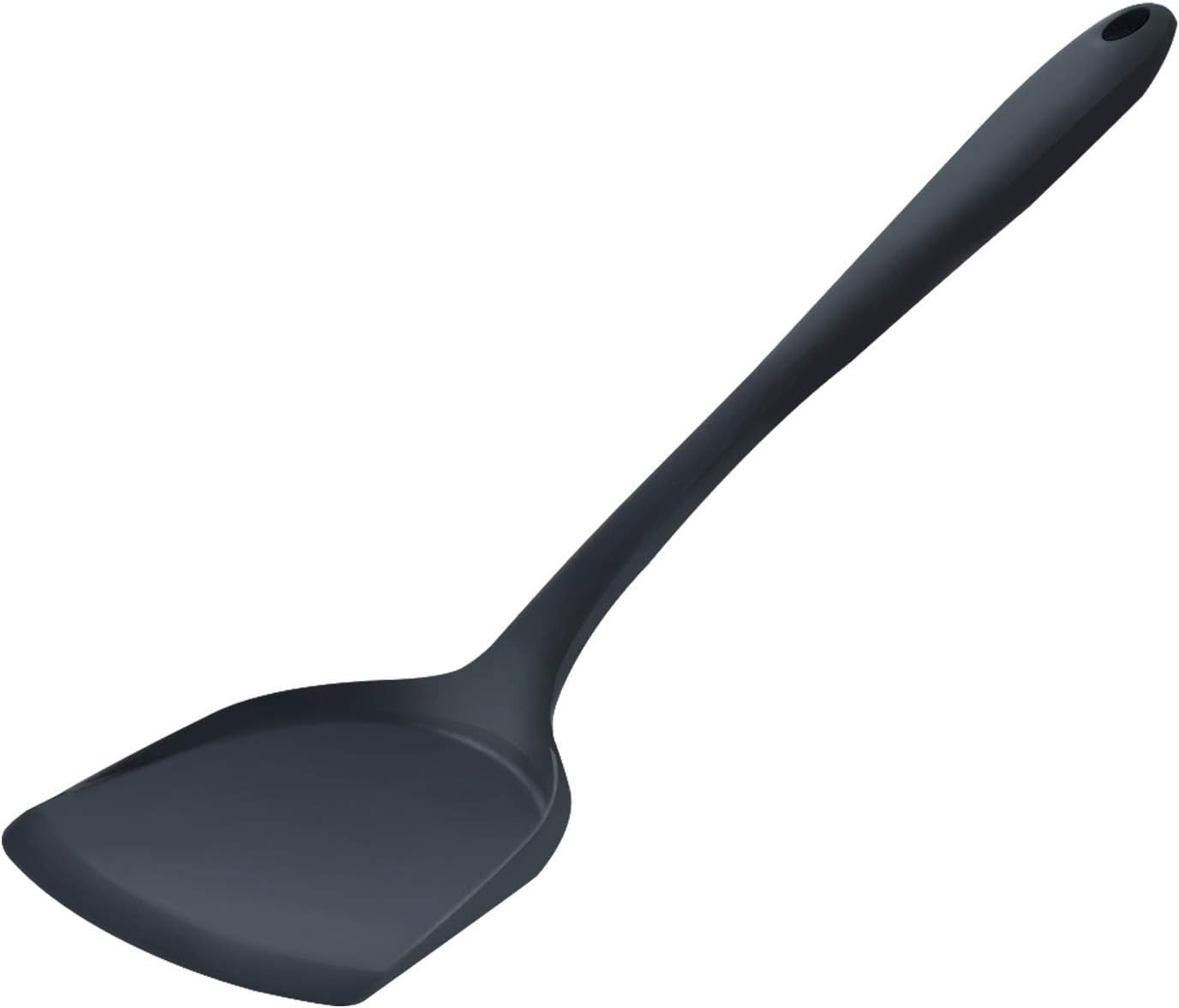 Heat Resistant Silicone Spatula/Spoonula Slotted Turner Non-Stick Wok Turner in Hygienic Solid Coating Cookware Kitchen Tools(Pack of 1 Black)