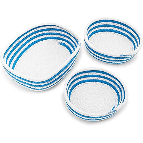 Round Woven Storage Baskets, Blue And White Stripes (3 Sizes, 3 Pack) #TOP3