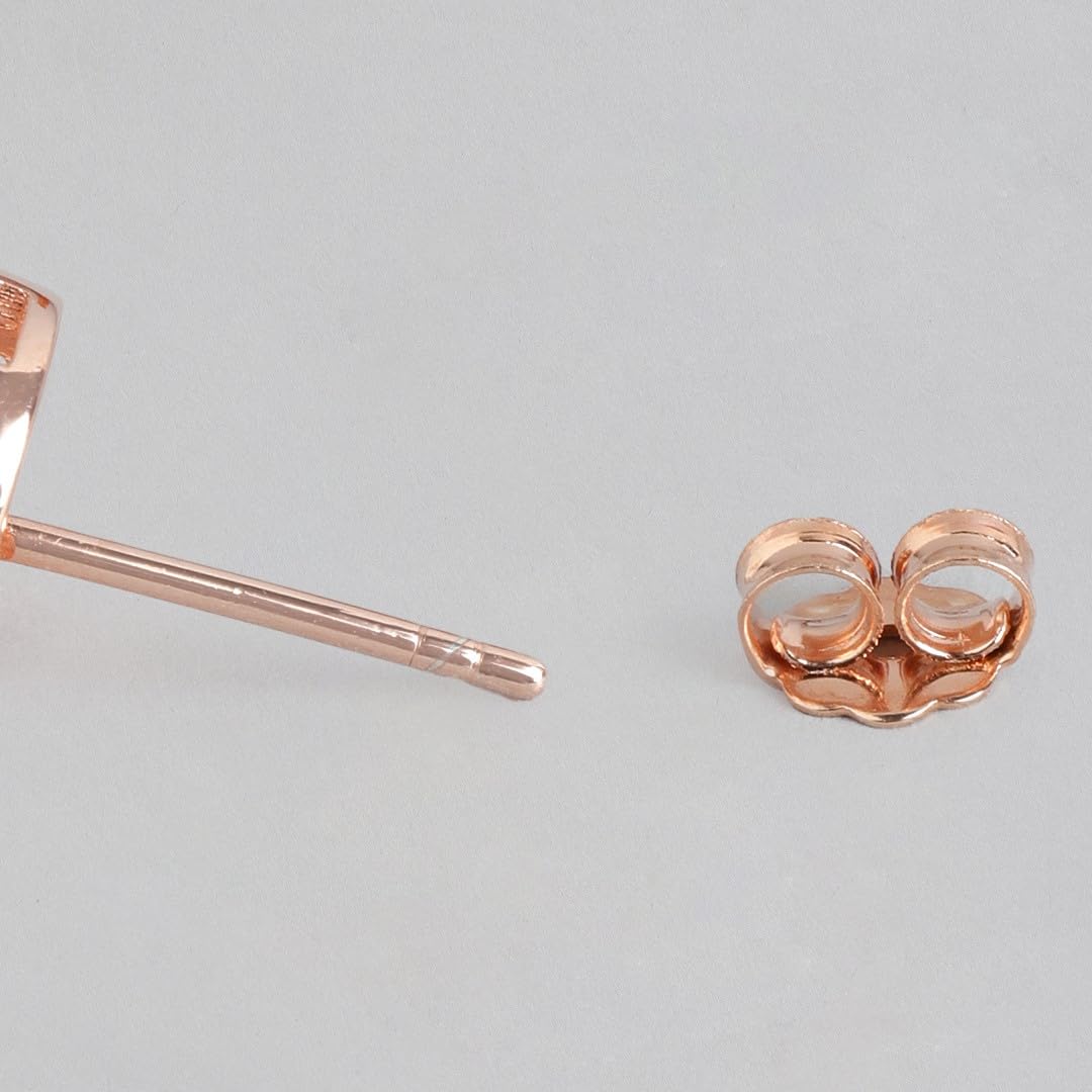 Women's 925 Sterling Silver CZ Encircled Pearl Rose Plated Stud Earrings