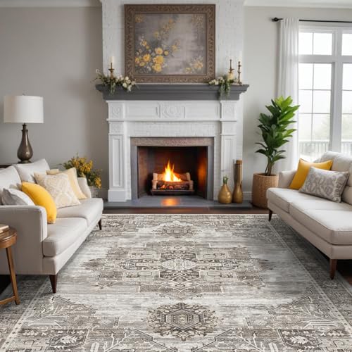 RUUGME Living Room Rugs 10x12 - Soft Area Rugs for Living Room Stain Resistant Carpet Vintage Lightweight Rug for Bedroom with Non Slip Backing Indoor Ultra-Thin Rugs Home Decor 10x12 Grey