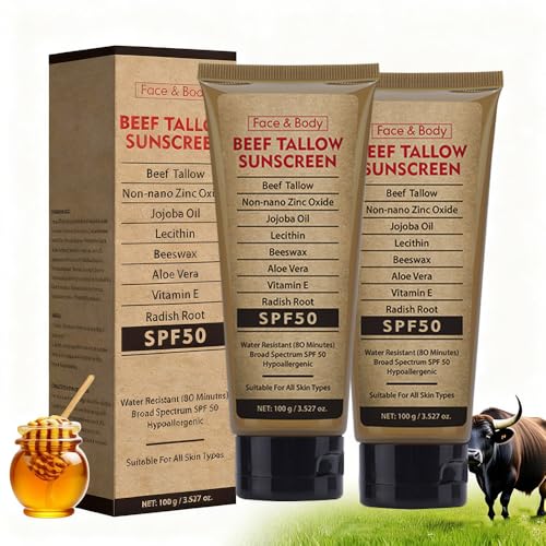 Beef Tallow Sunscreen Organic, Natural Mineral Sunscreen SPF 50, Sun