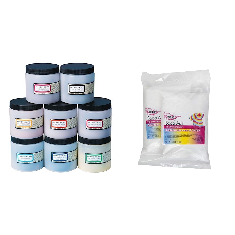 Procion Cold Water Dye Powder 8-Color Assortment with Soda Ash for Tie-Dye