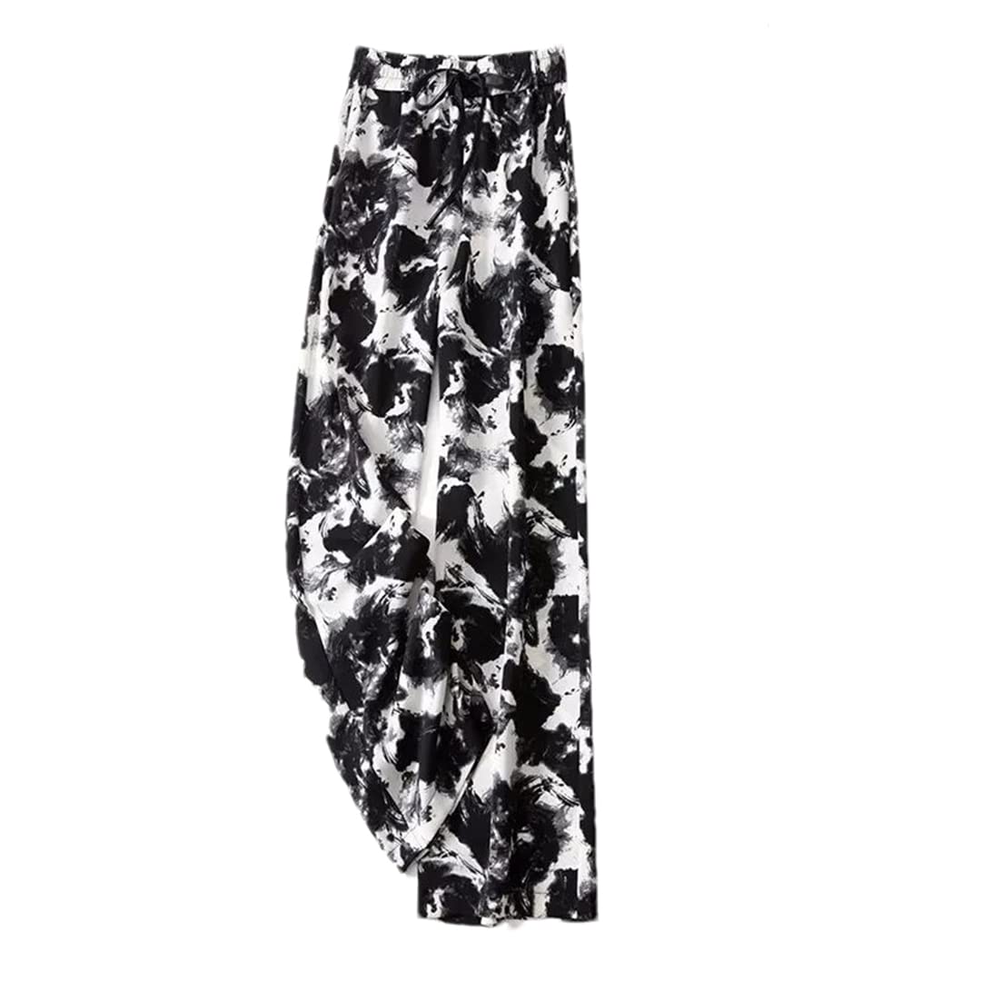 Hndudnff Womens Tie-Dye Printing Retro Chiffon Wide-Leg Pants High-Waist Pocket Wide-Leg Pants