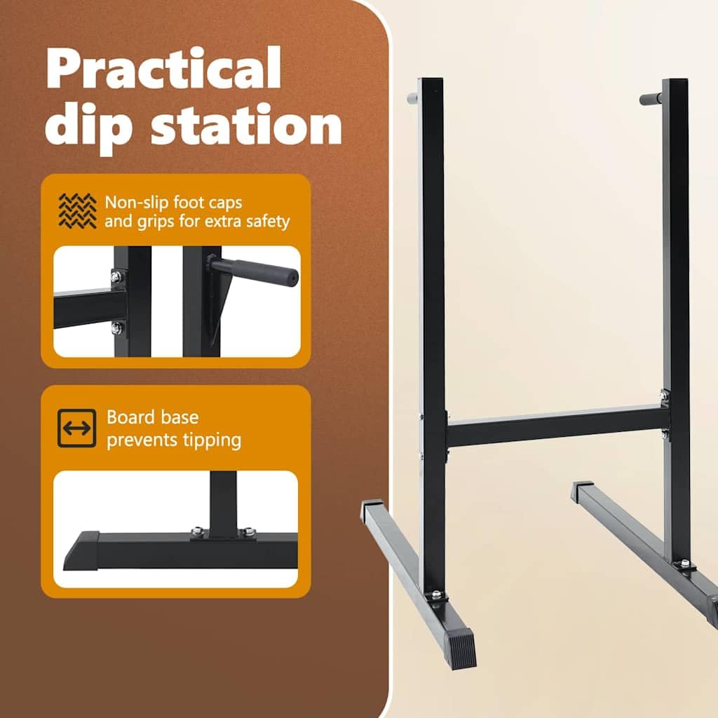vidaXL Estación de Dips Ajustable de Acero para tu Gimnasio en Casa, aguanta hasta 120kg. Barra de Entrenamiento Versátil para Fuerza, Equipo de Fitness multisusos. Ideal para ejercitar la Parte Sup