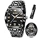 OLEVS Black Watches for Men Luxury Rectangle Stainless Steel Waterproof Analog Quartz Dress Mens Watches Fashion Square Face Tonneau Man Watch Relojes para Hombres