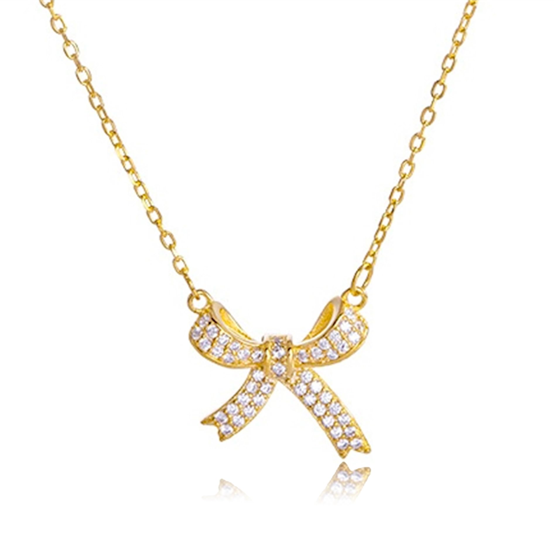 YUEXIAODOU Bow necklace,Silver Necklace for Women - Bow Necklace Elegant Silver Mini Bow Pendant Necklace - Trendy & Adorable Design for Women Silver