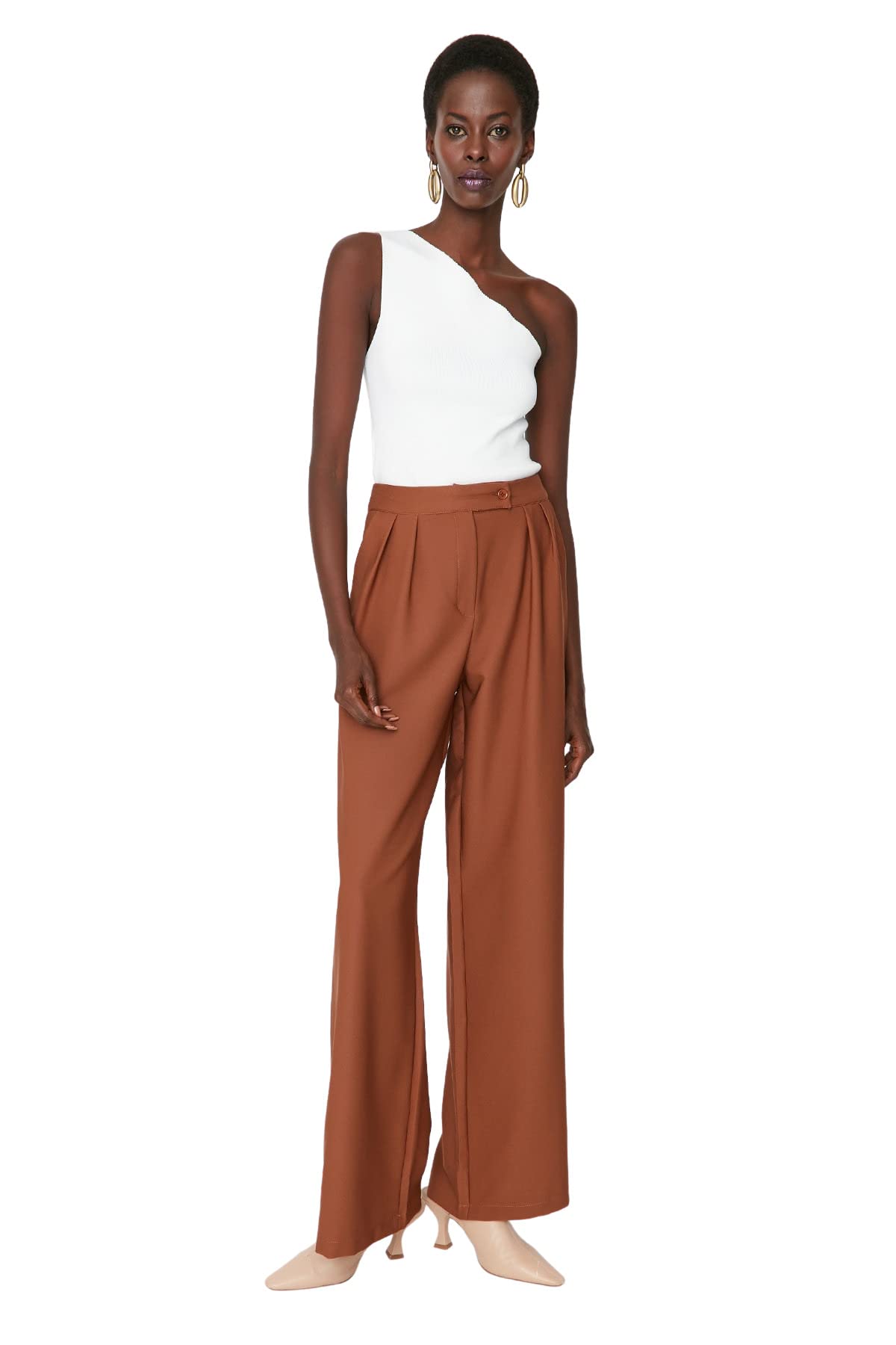 Trendyol FeMan Normal Waist Wide Leg Wide Leg Trousers Brown