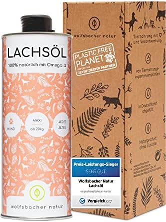 Lachsöl für Hunde 1 Liter mit Omega 3 & 6 I Norwegisches, natürliches Lachs-Öl aus Atlantik-Meer-Lachs I Hochdosiertes Ergänzungsmittel für Hunde