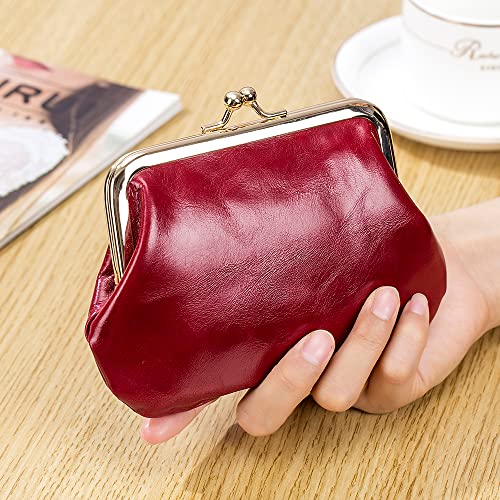 Simple Sheepskin Small Ultra-Thin Women Wallet Coin Purse Soft Genuine Leather Clip Multi-Functional Practical Bag Female Card Holder Clutch Key Case, Wine Red, Small, Modern2