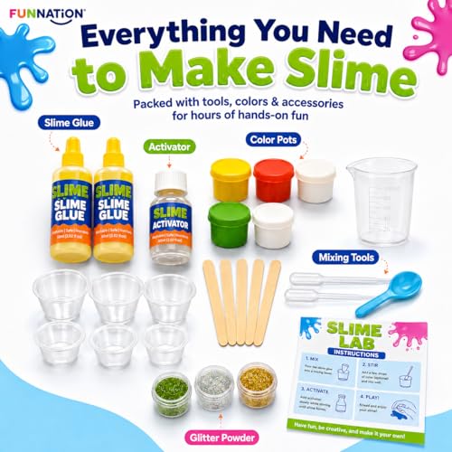 Image of FUN NATION Slime Making Kit | Slime for Kids 3 to 10 Years | DIY & Science Experiment Kit | 20+ Glitter, Fluffy & Colorful Slimes | STEM Educational Craft Activity | Birthday Gift for Boys & Girls