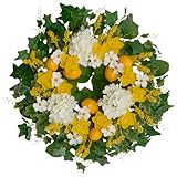 24 Inch Artificial Lemon Wreath for Front Door – Yellow Daffodils, White Hydrangeas, Green Leaves with Wheat Stalks – Spring Summer Wreath for Wall, Window, Party Decor