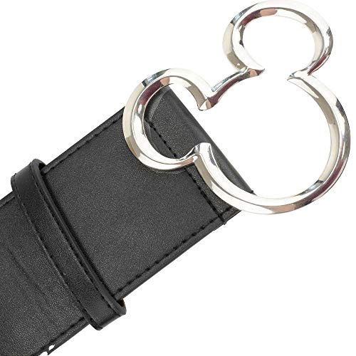 Buckle-Down Women's Disney, Mickey Ears Silver Cast, Black Vegan Leather Belt3