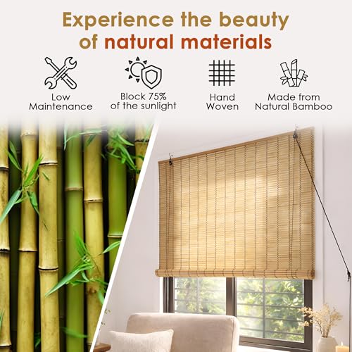Image of Story@Home Bamboo Blinds for Balcony W 3 ft x H 7 ft (Pack of 2) | Rope Mechanism Roll Up Down Bamboo Shade for Sunlight Dust Protection Window Chick Blinds for Balcony -Beige & White