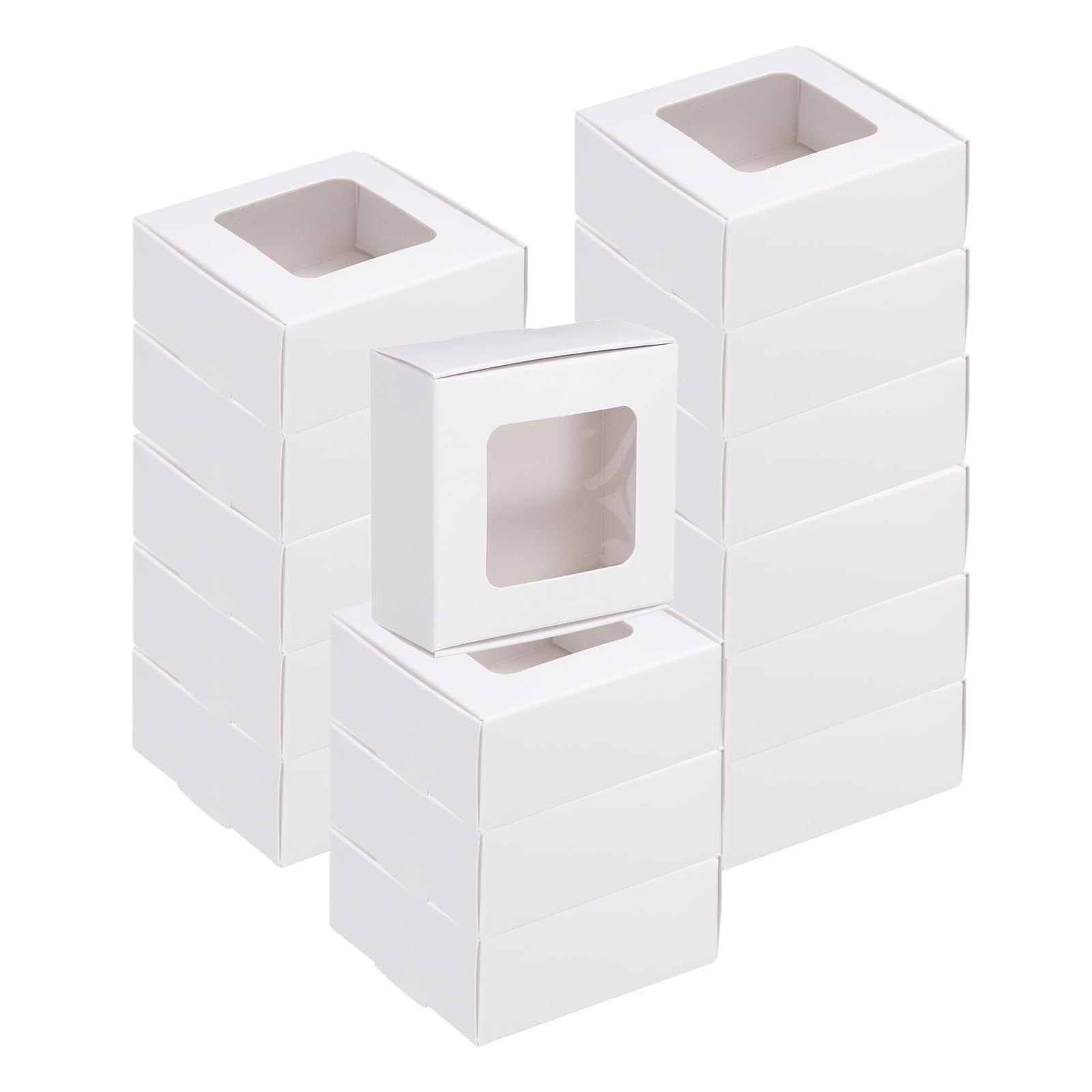 sourcing map 30Pcs Kraft Soap Boxes, 2.6 x 2.6 x 1.2Inch Mini Kraft Treat Box with Clear Window for Candy Cookie Gift Party Festival Favor Treats Packaging (White)
