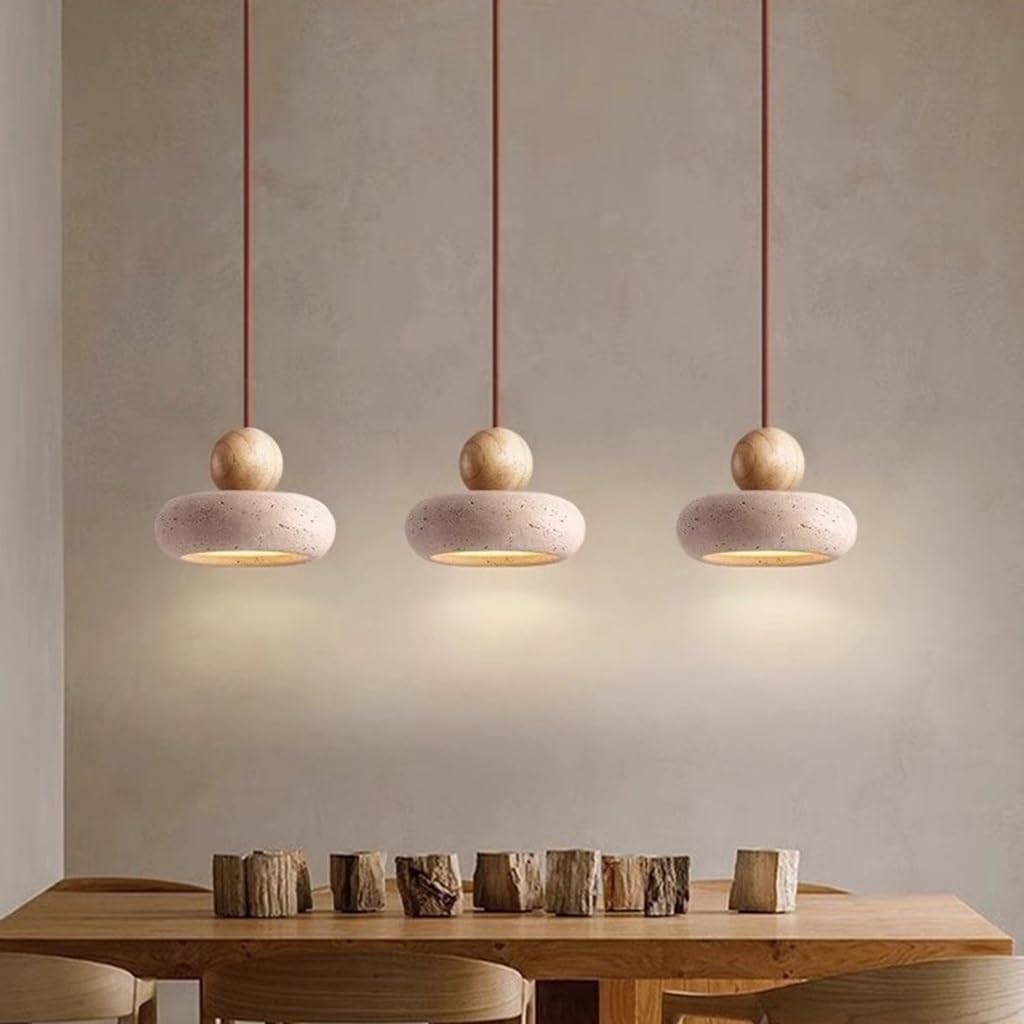 LED Lampa Wisząca do Stołu Jadalnego Naturalny Żółty Trawertyn Lampa Sufitowa Japońska Wabi Sabi Plafoniera Vintage 3 ramienna Lampa do Jadalni Sypialni Wyspy Kuchennej Salonu(B)
