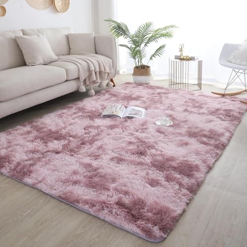ISMOL Alfombra Suave y mullida para Salón, Dormitorio, Oficina, Exterior, Pasillo - Moderna Alfombra Peluda (Rosa Acoplado, 60 x 120 cm)