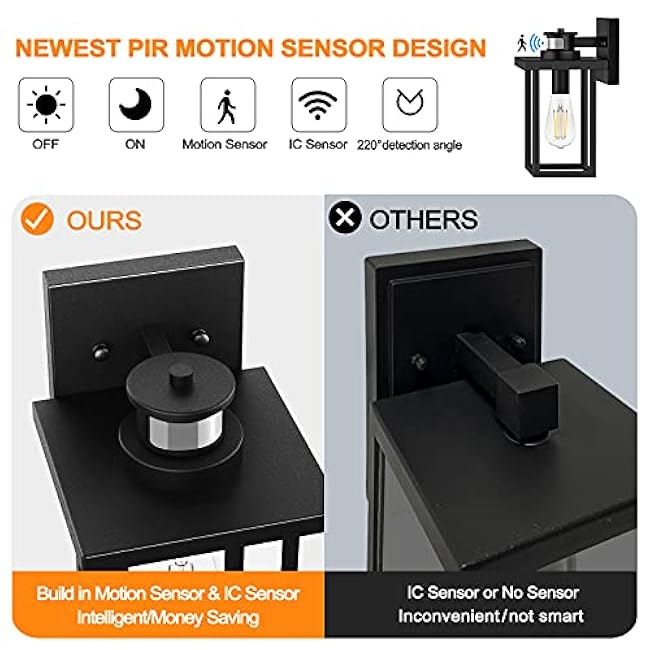 WIHTU Upgraded Motion Sensor Outdoor Wall Lights, Dusk to Dawn Exterior Light Fixtures, Front Porch Light with Matte Black Finish, Anti Rust Wall Lamp, Wall Sconce for Garage, House