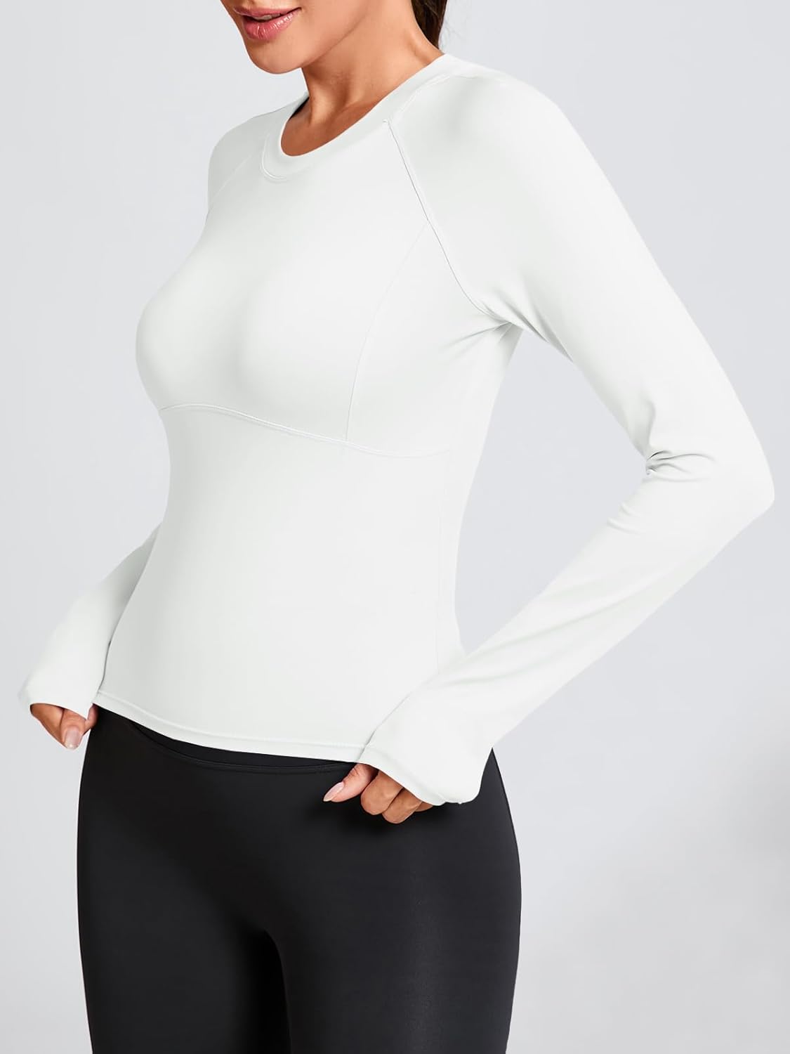 Fisoew Womens Long Sleeve Workout Tops Athletic Shirts Crew Neck Compression Yoga Active T Shirt - Image 5