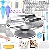 Kootek 180 pcs cake decorating kits supplies aluminium alloy revolving cake turntable numbered cake decorating tips and frosting tools for baking cupcake cookie muffin kitchen utensils  urban country home decor