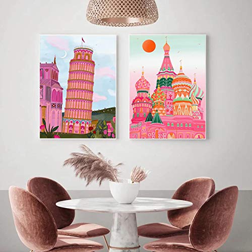Toile peinture impression Italie et Lisbonne pour salon scandinave