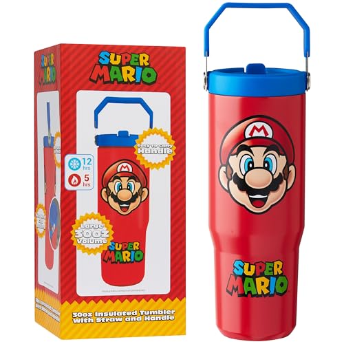 Get Trend Super Mario Tumbler Stainless Steel with Straw 30oz Kids Teens Insulated Cup with Lid Travel Mug Cups for School Sports Gifts for Kids (Red Super Mario)