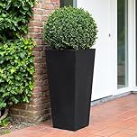 IDEALIST 65cm Tall Planter for Garden | Black Reinforced Stone Tapered Square Planter | Outdoor Pots with Drainage Holes L32 W32 H65 cm, 67 litres