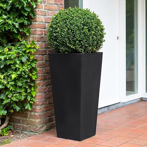 IDEALIST 65cm Tall Planter for Garden | Black Reinforced Stone Tapered Square Planter | Outdoor Pots with Drainage Holes L32 W32 H65 cm, 46 litres