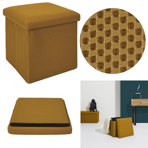 Pouf Coffre Pliable Jaune 38 cm Rangement, CMP