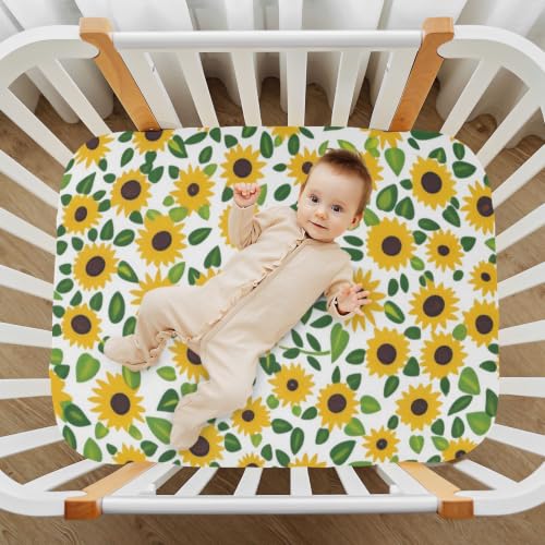 Image of Crib Sheet Breathable Soft Crib Mattress Sheet for Baby Toddler Boys Girls Fitted Pack n Play Crib Sheet Fit Standard Crib Mattress 39 x 27 Inch Yellow Sunflower Mini