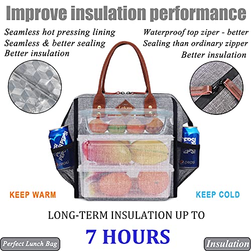 Lokass Leak-Proof Lunch Box For Women Insulated Lunch Cooler Bag Thermal Lunch Tote With Removable Shoulder Strap For Men Adults Large Picnic Bag For Office Work Outdoor, Grey #TOP2