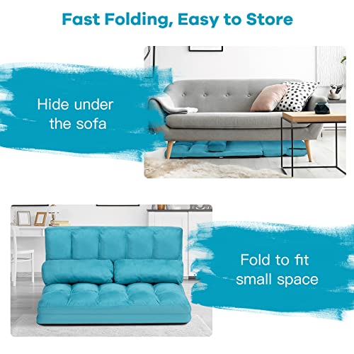 Costway Floor Sofa Couch With 2 Pillows, Foldable 6-Position Adjustable Lazy Sofa Bed Sleeper With Metal Frame, Soft Suede Fabric, Gaming Playing Lounge Recliner For Adults (Blue) #TOP4