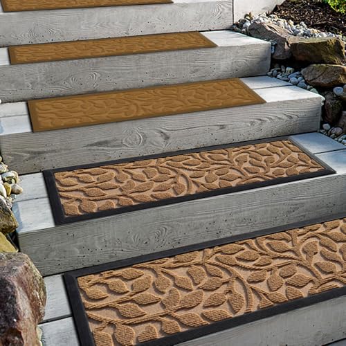 Aucuda 2er Set Stufenmatte Außen aus Gummi 76 x 22 cm Wetterfeste & rutschfeste Treppenstufen Matten Anti-Rutsch Wärmedämmung Gummimatten für Outdoor Sommer Antirutschmatten Gelbe Treppenmatte.